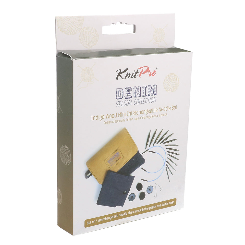 KnitPro Denim trumpų 5cm virbalų rinkinys keičiamu valu