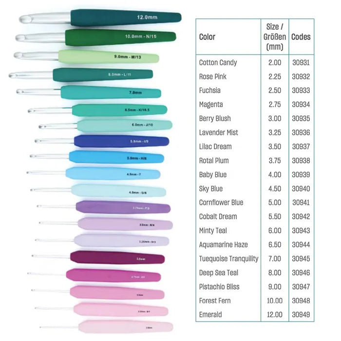 KnitPro Waves 2.0 spalvotas vąšelis su rankenėle 13cm