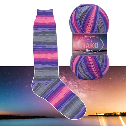 Пряжа NAKO Boho для носков 100г (шерсть, полиамид)