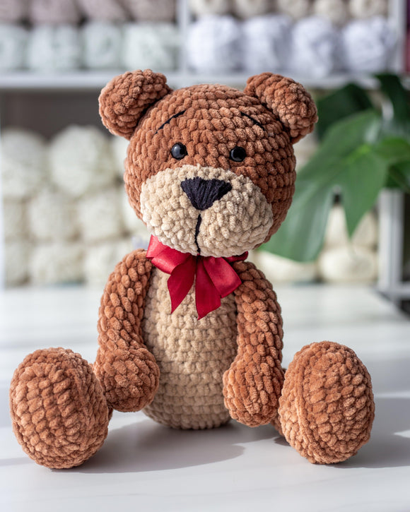 Rankų darbo didelis nertas meškutis 40cm - Pasaulio Siūlai