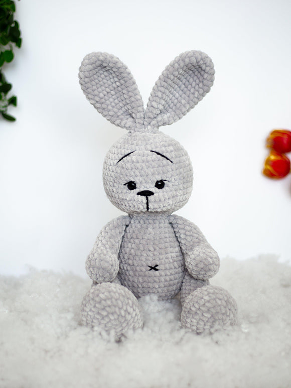 Pliušinis rankų darbo zuikutis 40cm (Pilkas) - Pasaulio Siūlai