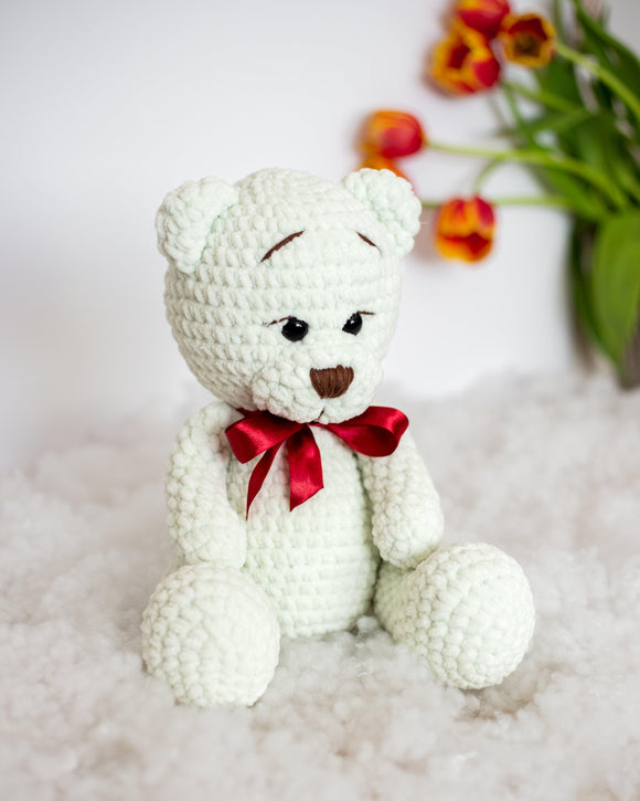 Rankų darbo pliušinis meškiukas 35cm (Baltas) - Pasaulio Siūlai