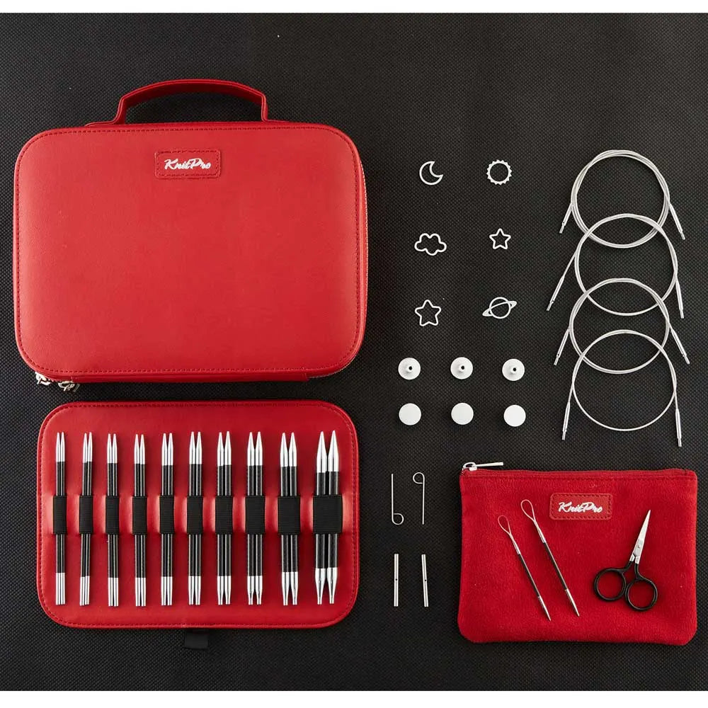 KnitPro Karbonz Elan 13cm virbalų rinkinys keičiamu valu