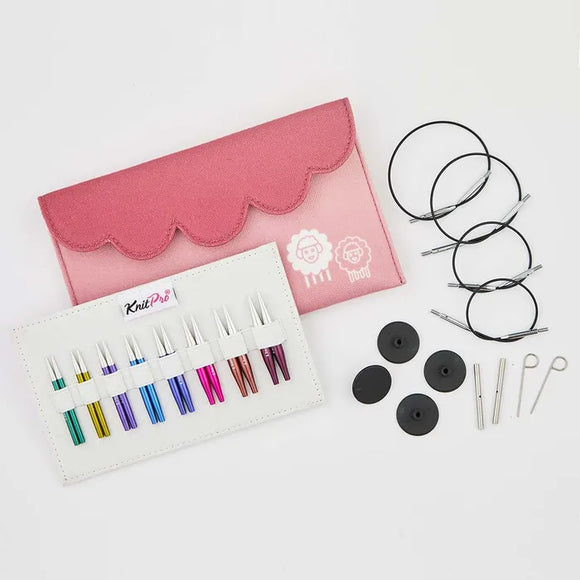 KnitPro Zing trumpų 5cm virbalų rinkinys keičiamu valu