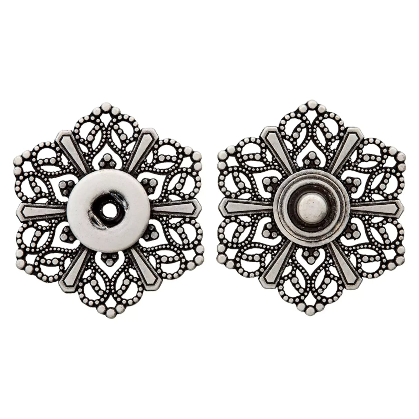 Užspaudžiamos sagos "Floral" 32mm (antique silver/brass)