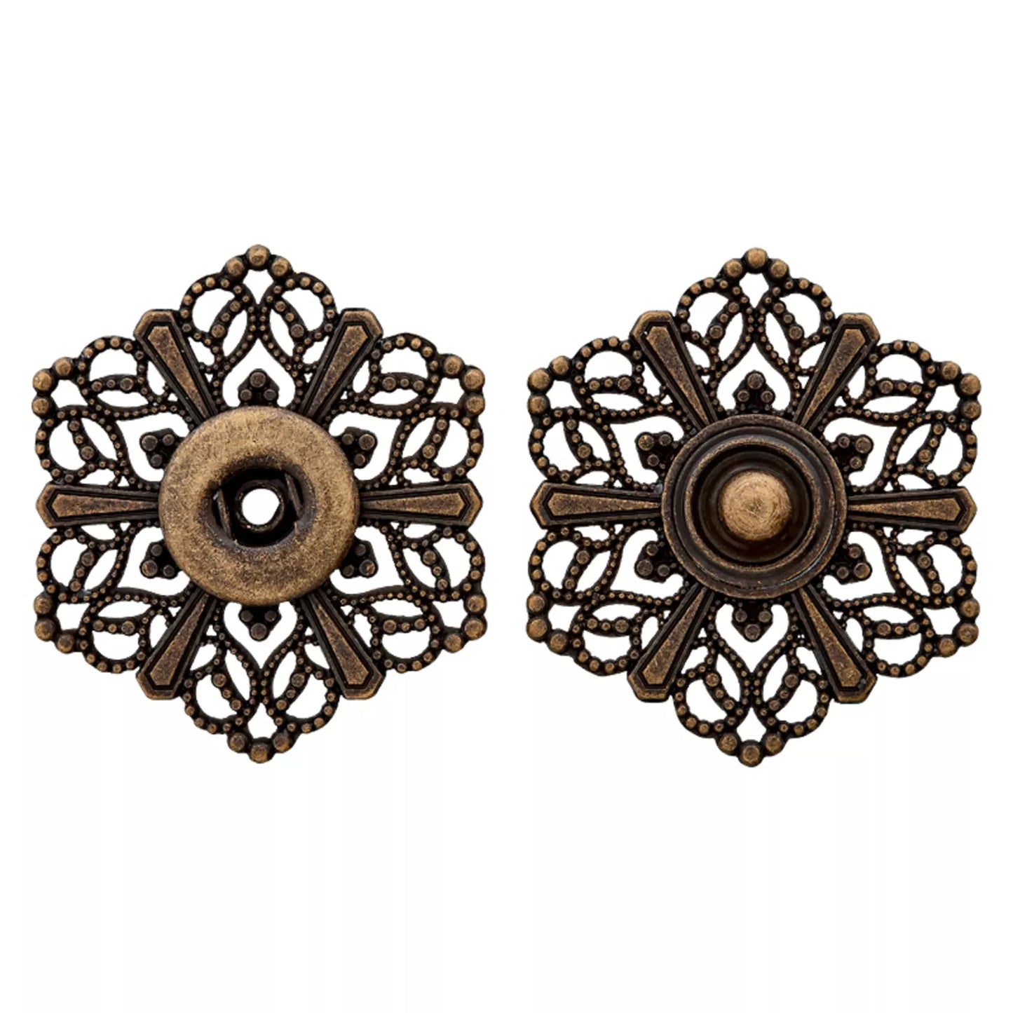 Užspaudžiamos sagos "Floral" 32mm (antique silver/brass)
